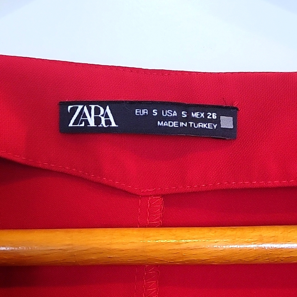 Zara Red Ruffled Trim Mini Dress Size Small - Picture 3 of 4
